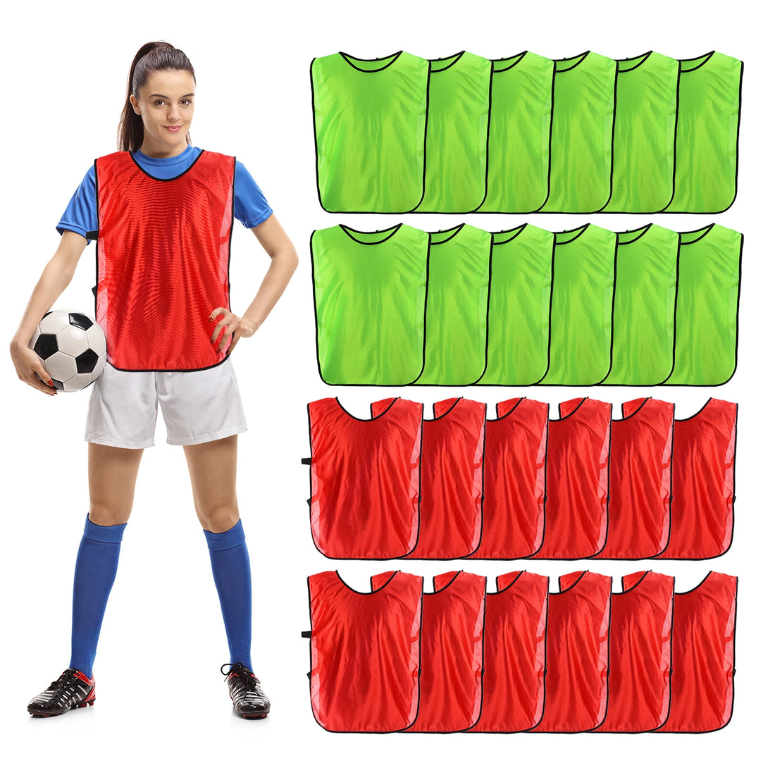 24-Pack Scrimmage Vests – Soccer Training Pinnies for Youth & Adults