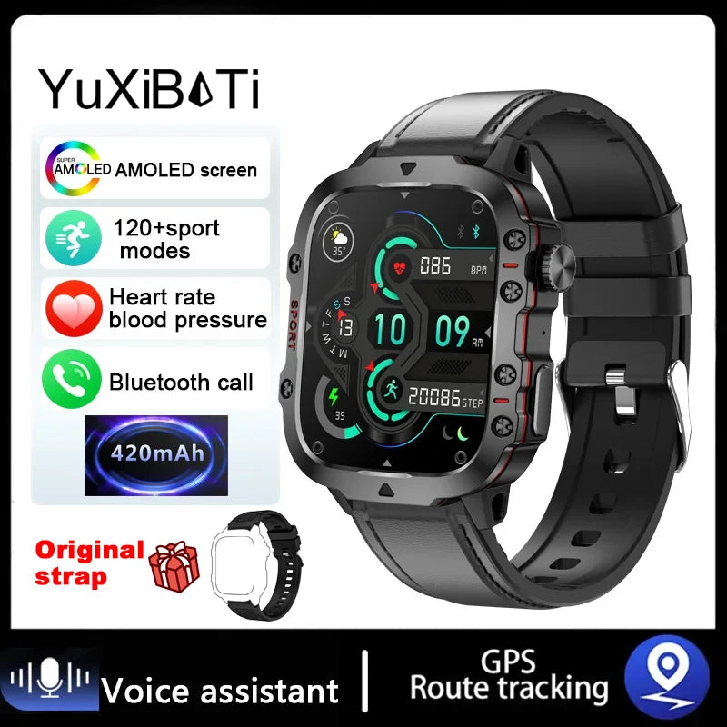 2024 Rugged Smartwatch for Men – 1.96" Bluetooth Call, 5ATM Waterproof, Fitness & Health Tracker