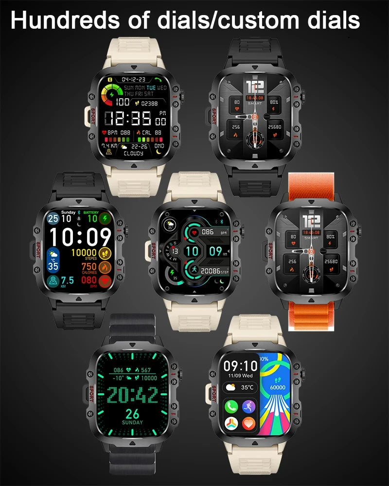 2024 Rugged Smartwatch for Men – 1.96" Bluetooth Call, 5ATM Waterproof, Fitness & Health Tracker