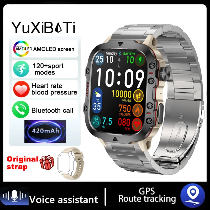 2024 Rugged Smartwatch for Men – 1.96" Bluetooth Call, 5ATM Waterproof, Fitness & Health Tracker