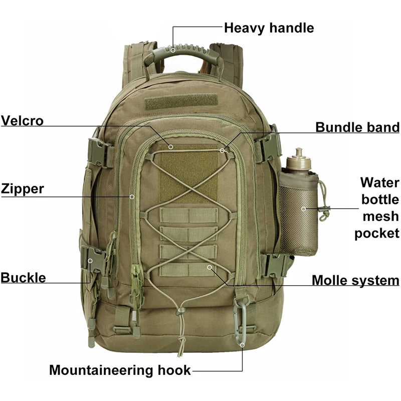 65L Tactical Hiking Backpack – Large-Capacity Military Rucksack for Camping & Travel
