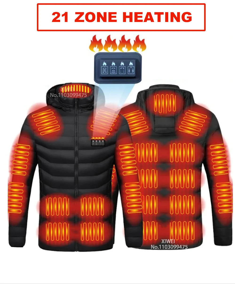 21-Zone USB Heated Jacket – Winter Heating Vest for Men & Women, Washable Outdoor Coat
