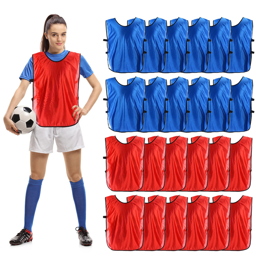 24-Pack Scrimmage Vests – Soccer Training Pinnies for Youth & Adults