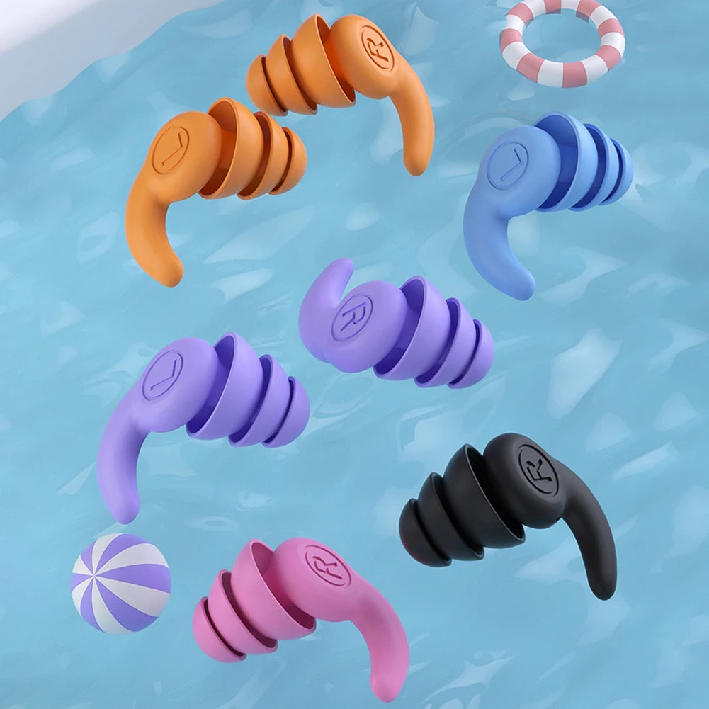 Silicone Waterproof Swimming Earplugs – 3-Layer Noise Reduction Soundproof Ear Plugs (1 Pair)
