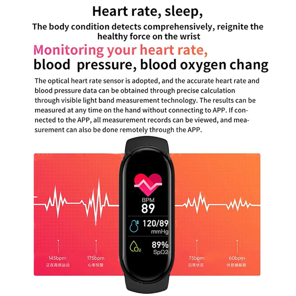 M6 Fitness Smart Watch – Waterproof Health Tracker for Men & Women