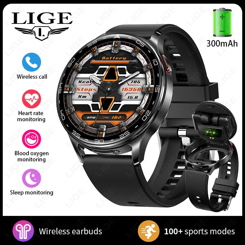 LIGE 2-in-1 Smartwatch with TWS Earbuds – Fitness Tracker with Music & Health Monitoring
