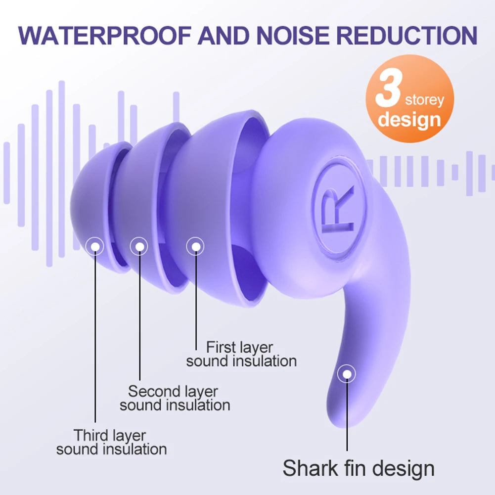 Silicone Waterproof Swimming Earplugs – 3-Layer Noise Reduction Soundproof Ear Plugs (1 Pair)