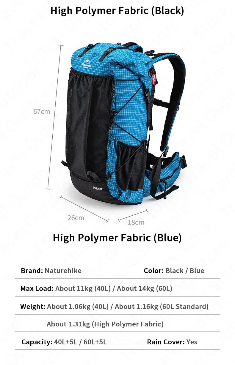 Naturehike 60+5L Waterproof Hiking Backpack – Ultralight Camping & Climbing Travel Pack