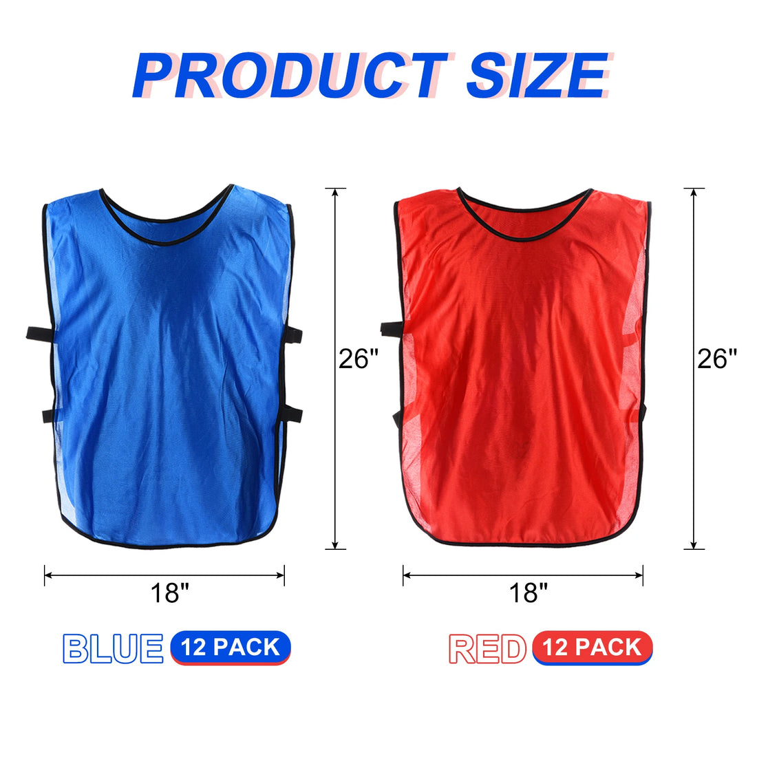 24-Pack Scrimmage Vests – Soccer Training Pinnies for Youth & Adults