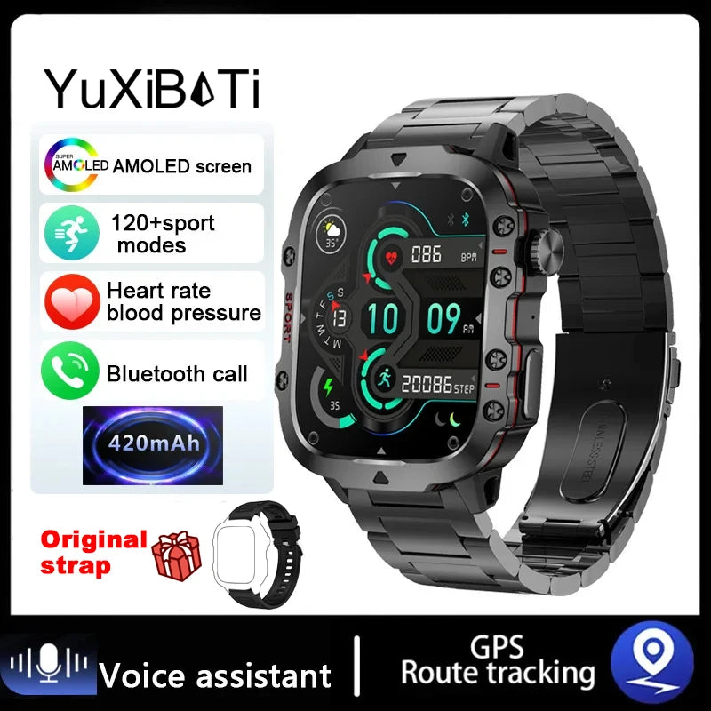 2024 Rugged Smartwatch for Men – 1.96" Bluetooth Call, 5ATM Waterproof, Fitness & Health Tracker