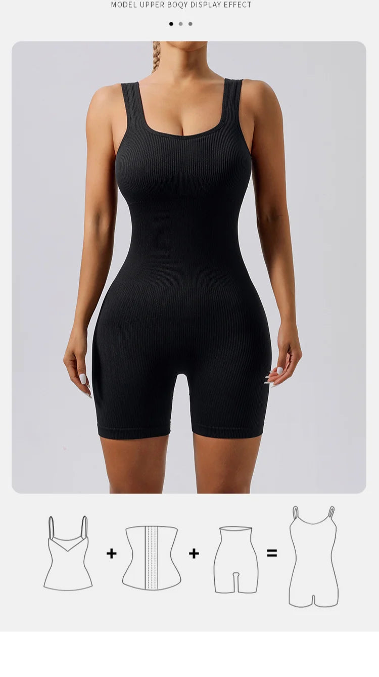 Seamless Threaded Sports Jumpsuit – Women’s Elastic Fitness & Yoga Onesie