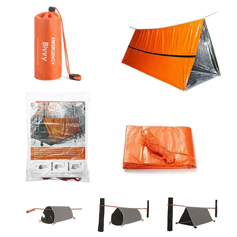 2-Person Emergency Shelter Kit – Waterproof Mylar Tent, Bivy & Thermal Blanket for Outdoor Survival