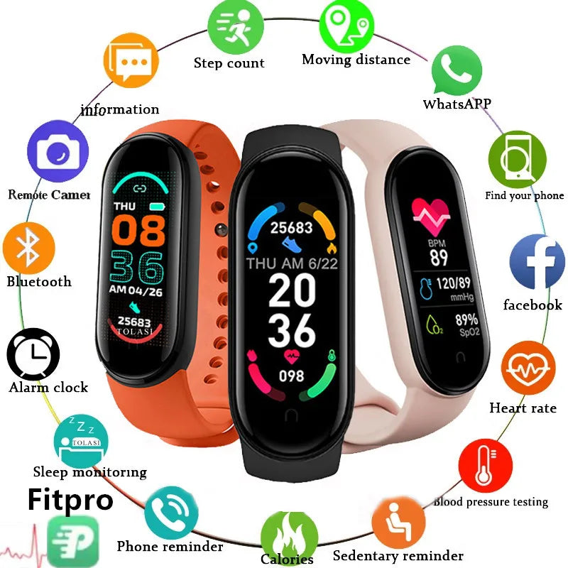 M6 Fitness Smart Watch – Waterproof Health Tracker for Men & Women
