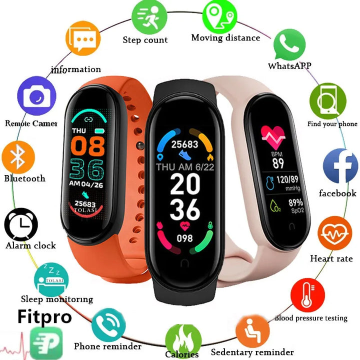 M6 Fitness Smart Watch – Waterproof Health Tracker for Men & Women