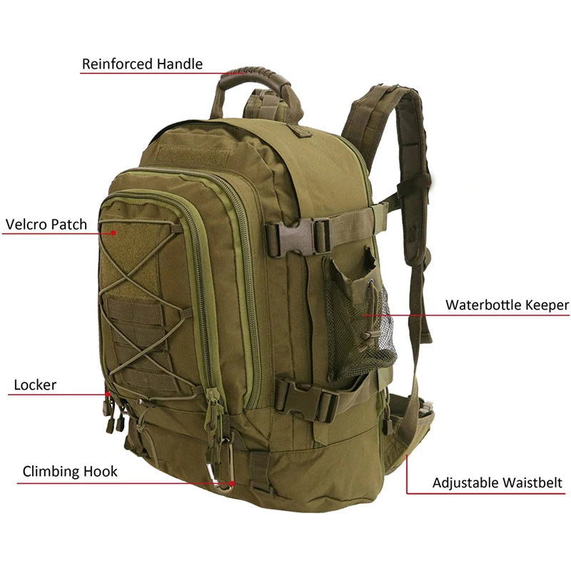 65L Tactical Hiking Backpack – Large-Capacity Military Rucksack for Camping & Travel