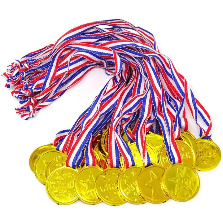 10/20pcs Gold Plastic Winner Medals – Party Favors & Game Prizes for Kids