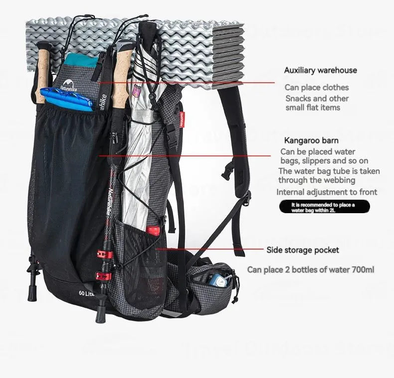 Naturehike 60+5L Waterproof Hiking Backpack – Ultralight Camping & Climbing Travel Pack