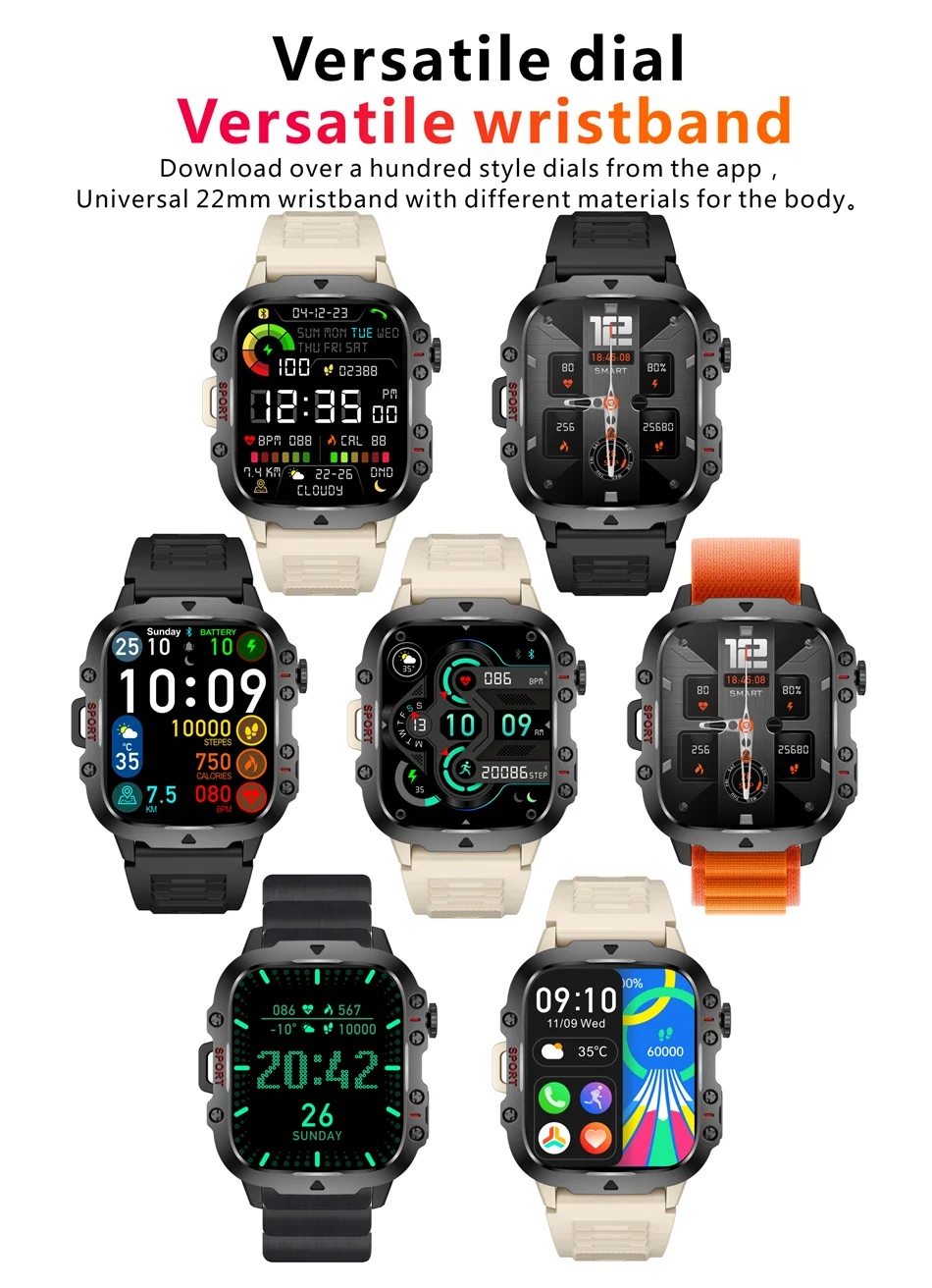 2024 Rugged Smartwatch for Men – 1.96" Bluetooth Call, 5ATM Waterproof, Fitness & Health Tracker