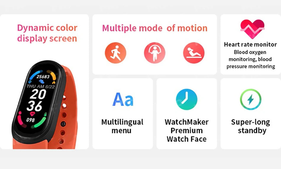 M6 Fitness Smart Watch – Waterproof Health Tracker for Men & Women