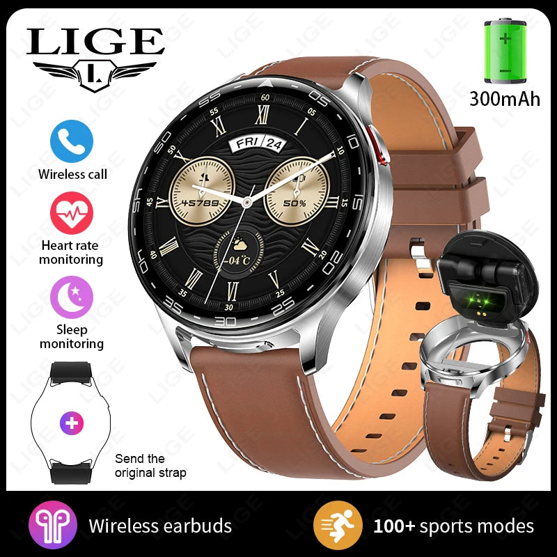 LIGE 2-in-1 Smartwatch with TWS Earbuds – Fitness Tracker with Music & Health Monitoring