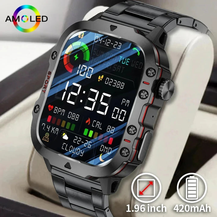 2024 Rugged Smartwatch for Men – 1.96" Bluetooth Call, 5ATM Waterproof, Fitness & Health Tracker