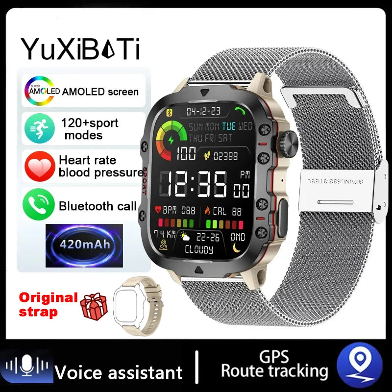 2024 Rugged Smartwatch for Men – 1.96" Bluetooth Call, 5ATM Waterproof, Fitness & Health Tracker