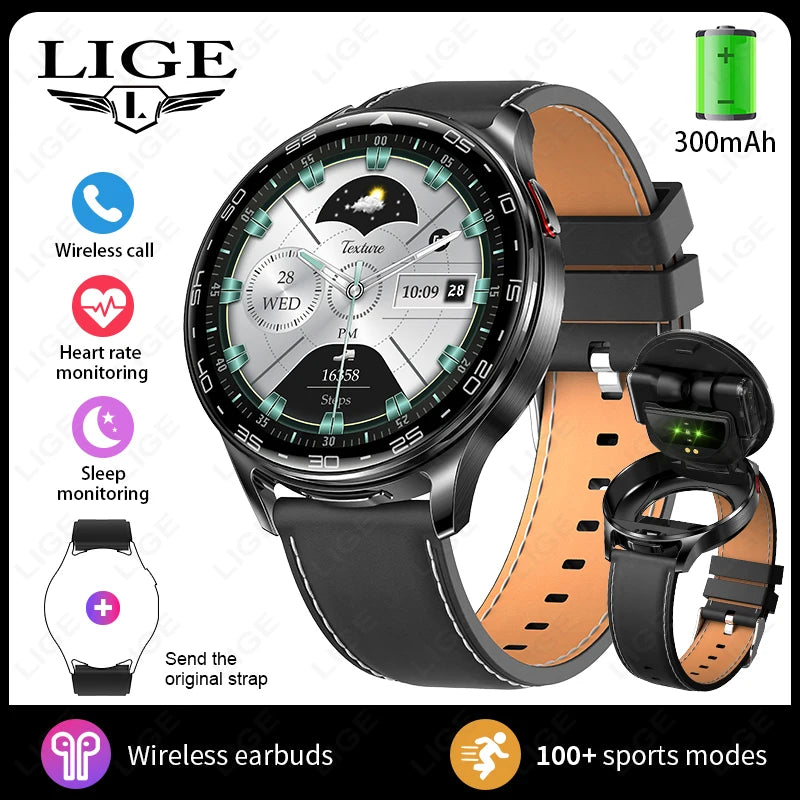 LIGE 2-in-1 Smartwatch with TWS Earbuds – Fitness Tracker with Music & Health Monitoring