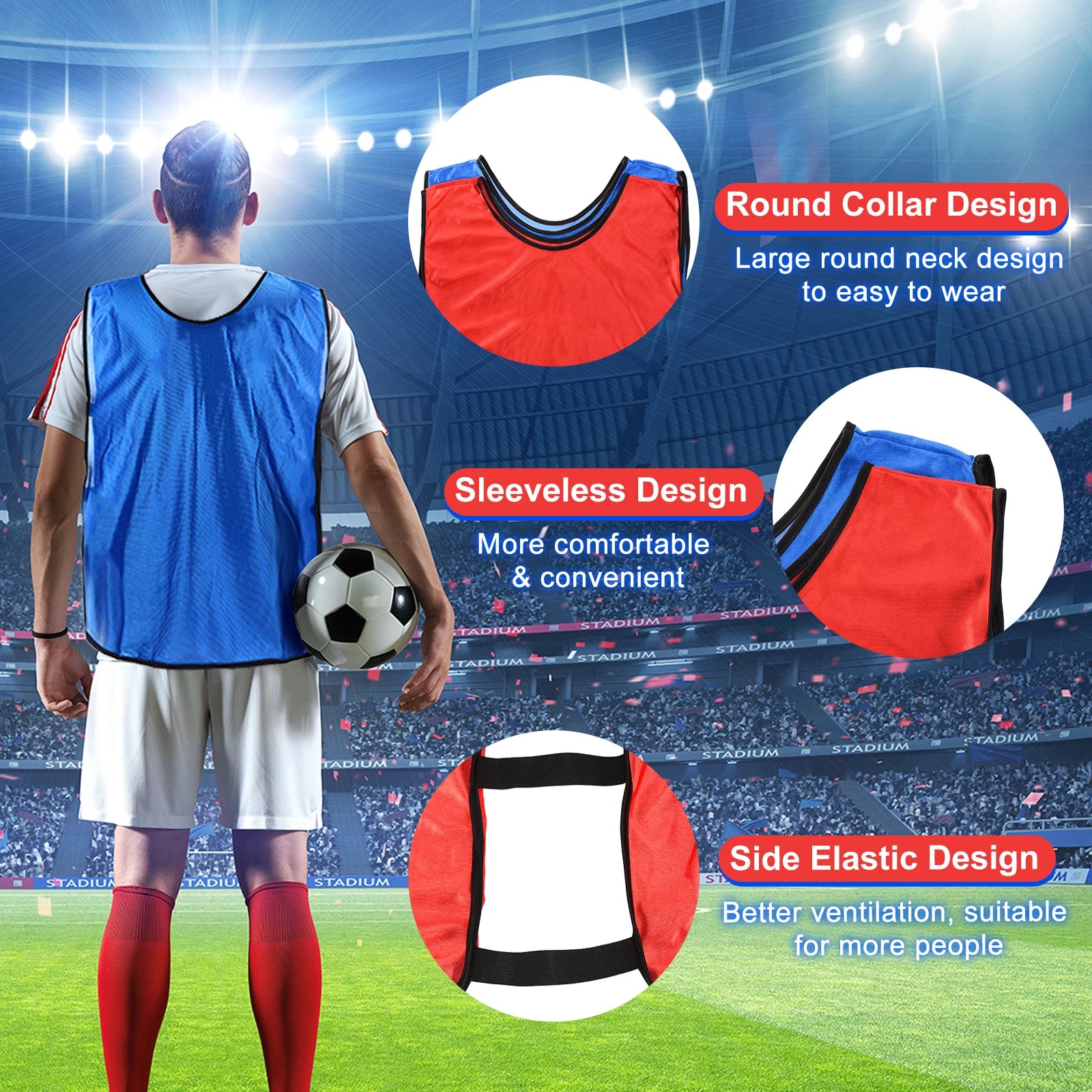 24-Pack Scrimmage Vests – Soccer Training Pinnies for Youth & Adults