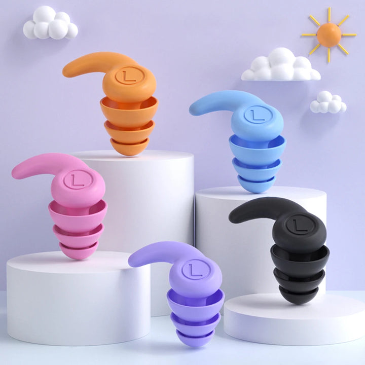 Silicone Waterproof Swimming Earplugs – 3-Layer Noise Reduction Soundproof Ear Plugs (1 Pair)