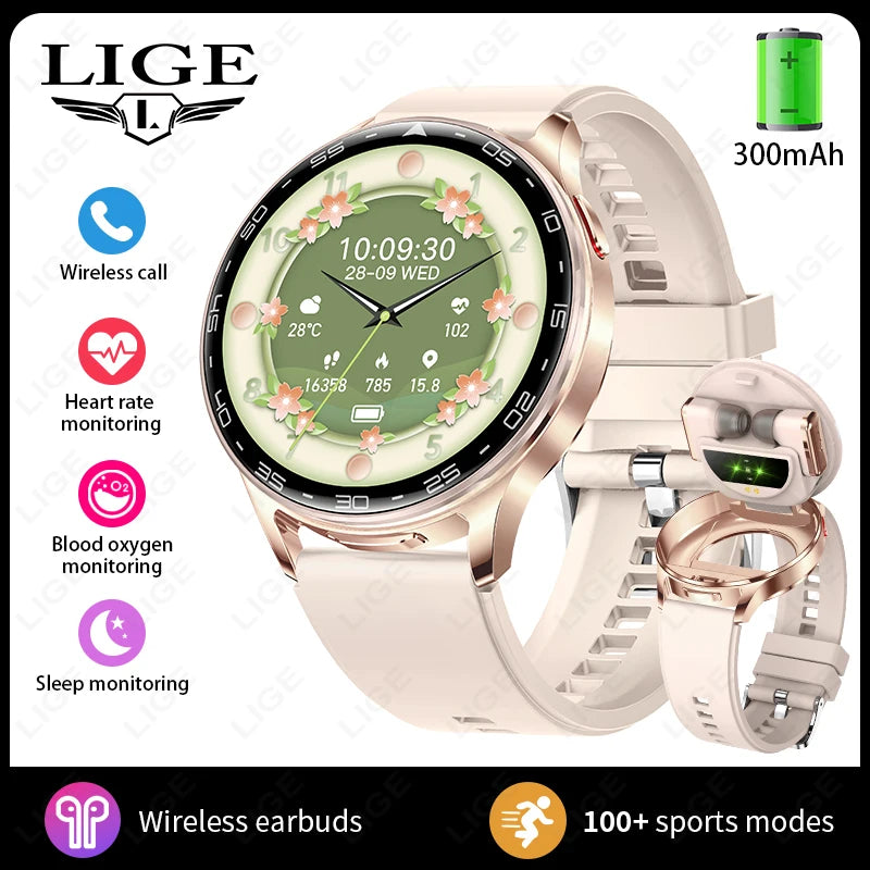 LIGE 2-in-1 Smartwatch with TWS Earbuds – Fitness Tracker with Music & Health Monitoring
