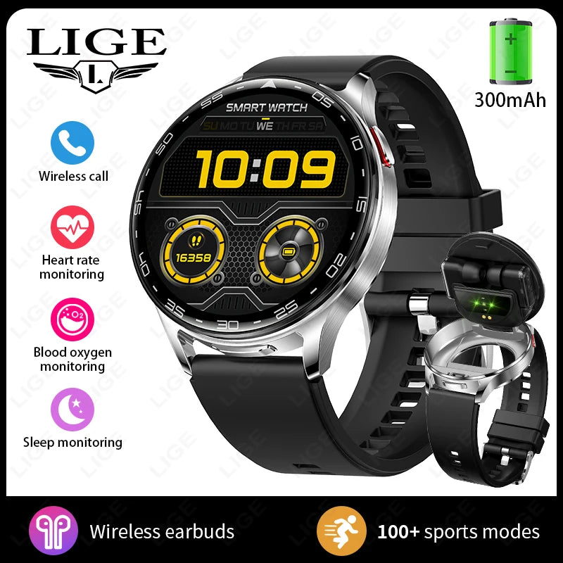 LIGE 2-in-1 Smartwatch with TWS Earbuds – Fitness Tracker with Music & Health Monitoring
