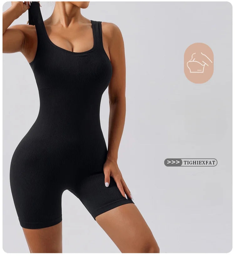 Seamless Threaded Sports Jumpsuit – Women’s Elastic Fitness & Yoga Onesie