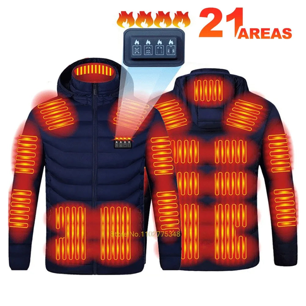 21-Zone USB Heated Jacket – Winter Heating Vest for Men & Women, Washable Outdoor Coat
