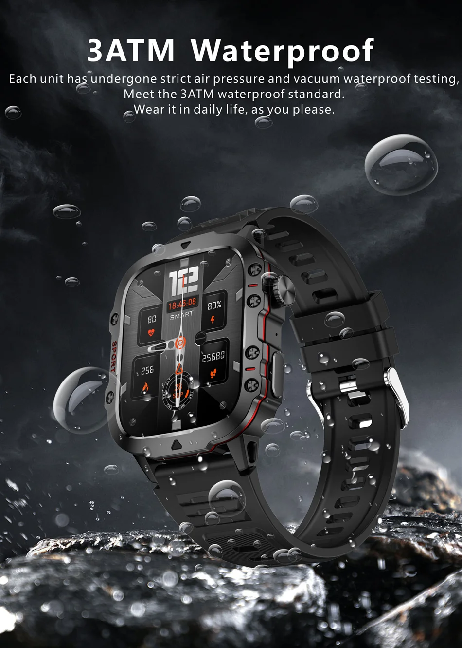 2024 Rugged Smartwatch for Men – 1.96" Bluetooth Call, 5ATM Waterproof, Fitness & Health Tracker