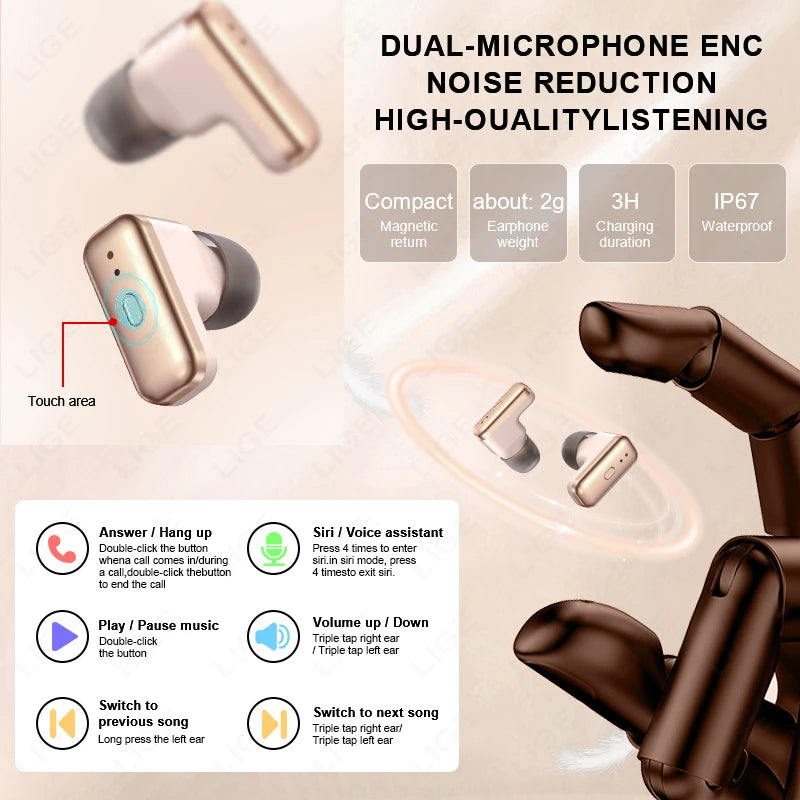 LIGE 2-in-1 Smartwatch with TWS Earbuds – Fitness Tracker with Music & Health Monitoring