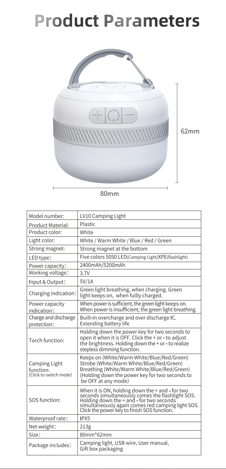 LV10 Rechargeable LED Camping Lantern