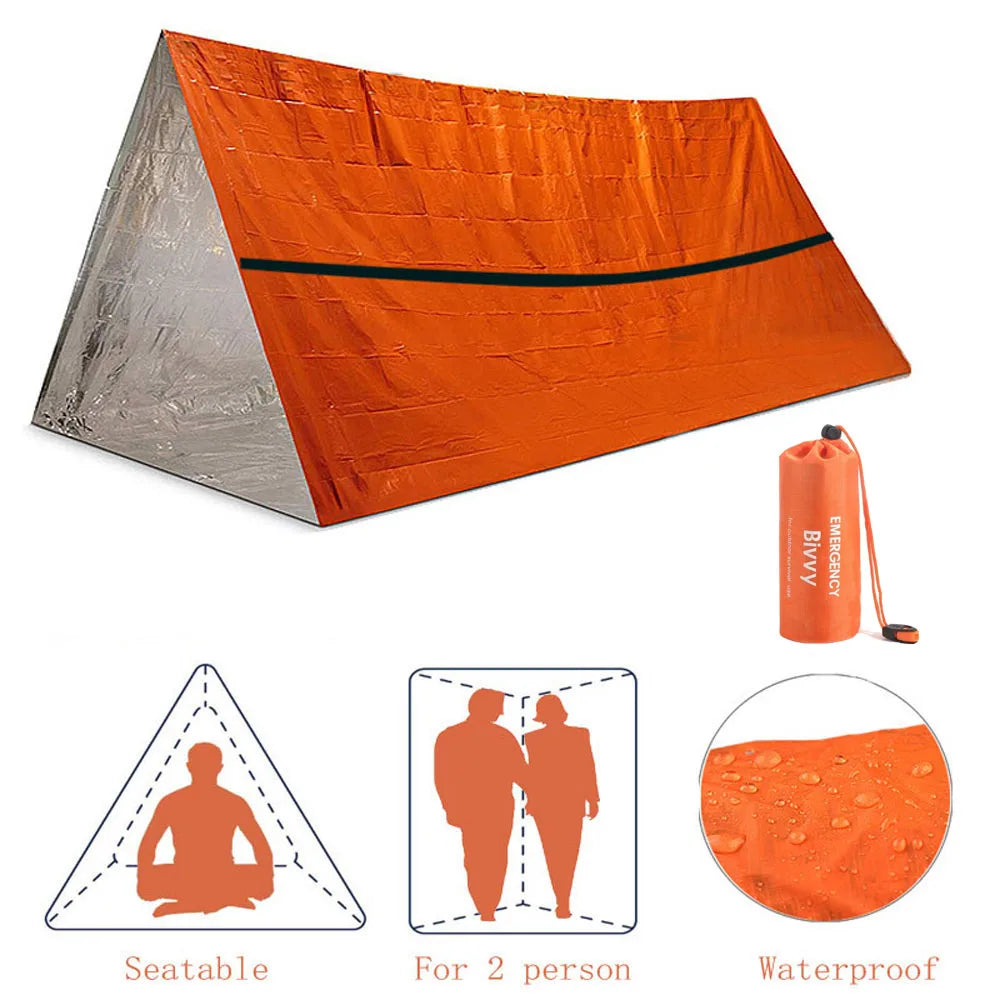 2-Person Emergency Shelter Kit – Waterproof Mylar Tent, Bivy & Thermal Blanket for Outdoor Survival
