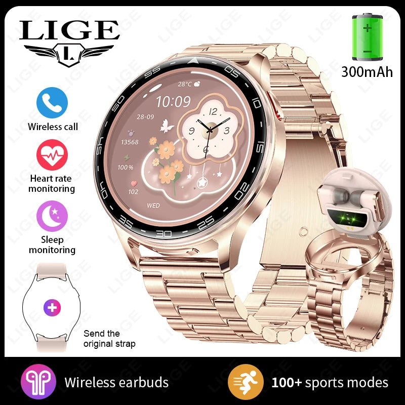 LIGE 2-in-1 Smartwatch with TWS Earbuds – Fitness Tracker with Music & Health Monitoring