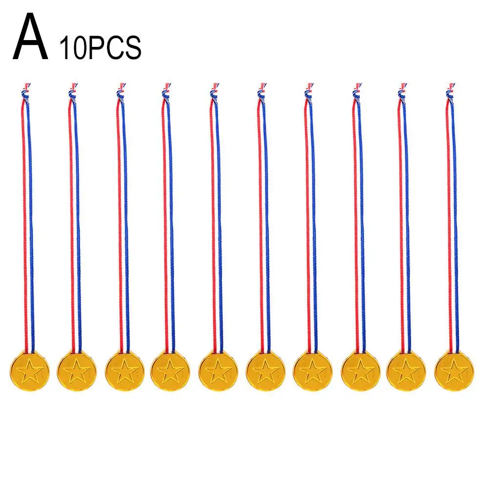10/20pcs Gold Plastic Winner Medals – Party Favors & Game Prizes for Kids