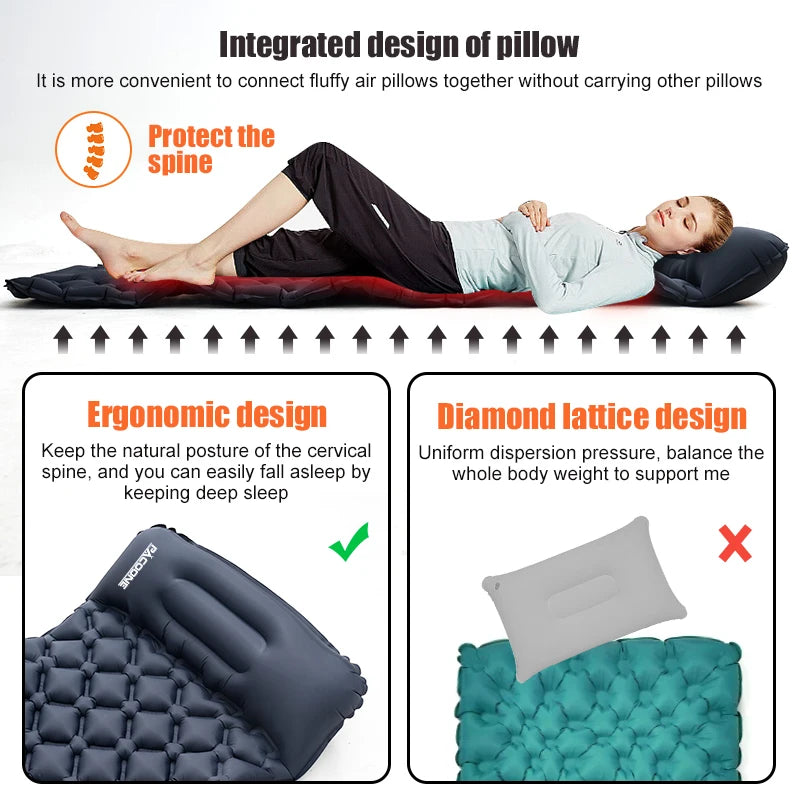 PACOONE Ultralight Camping Sleeping Pad – Folding Air Mattress with Pillow for Hiking & Travel